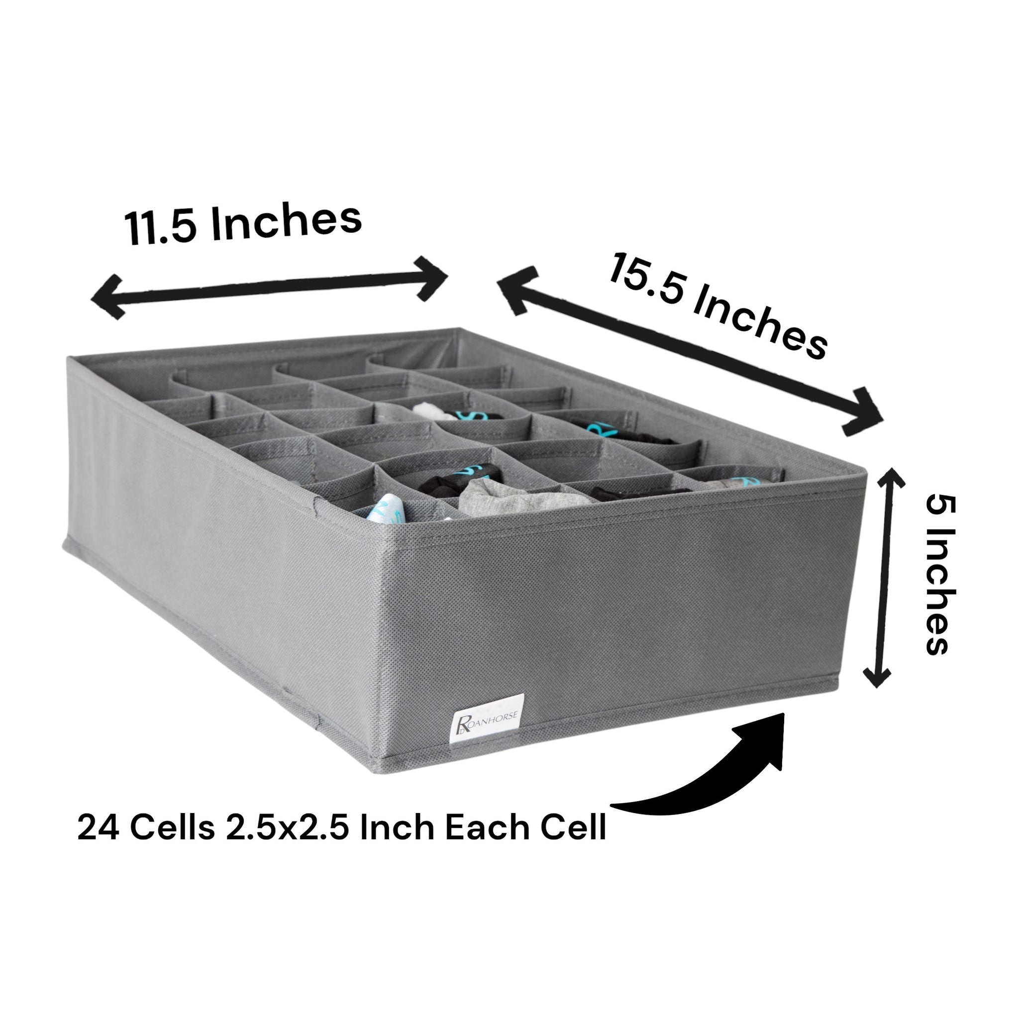 2-Pack Organize your socks, handkerchiefs, ties, and belts effortlessly with our Sock Drawer Organizer. 24-cell Grey. 11.5X15.5 inches