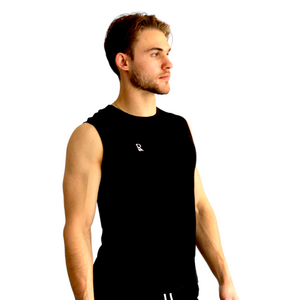 Black merino wool tank top – lightweight, odor-resistant, and soft for gym or casual wear