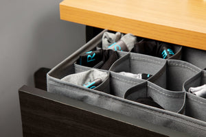 2-Pack Organize your socks, handkerchiefs, ties, and belts effortlessly with our Sock Drawer Organizer. 24-cell Grey. 11.5X15.5 inches