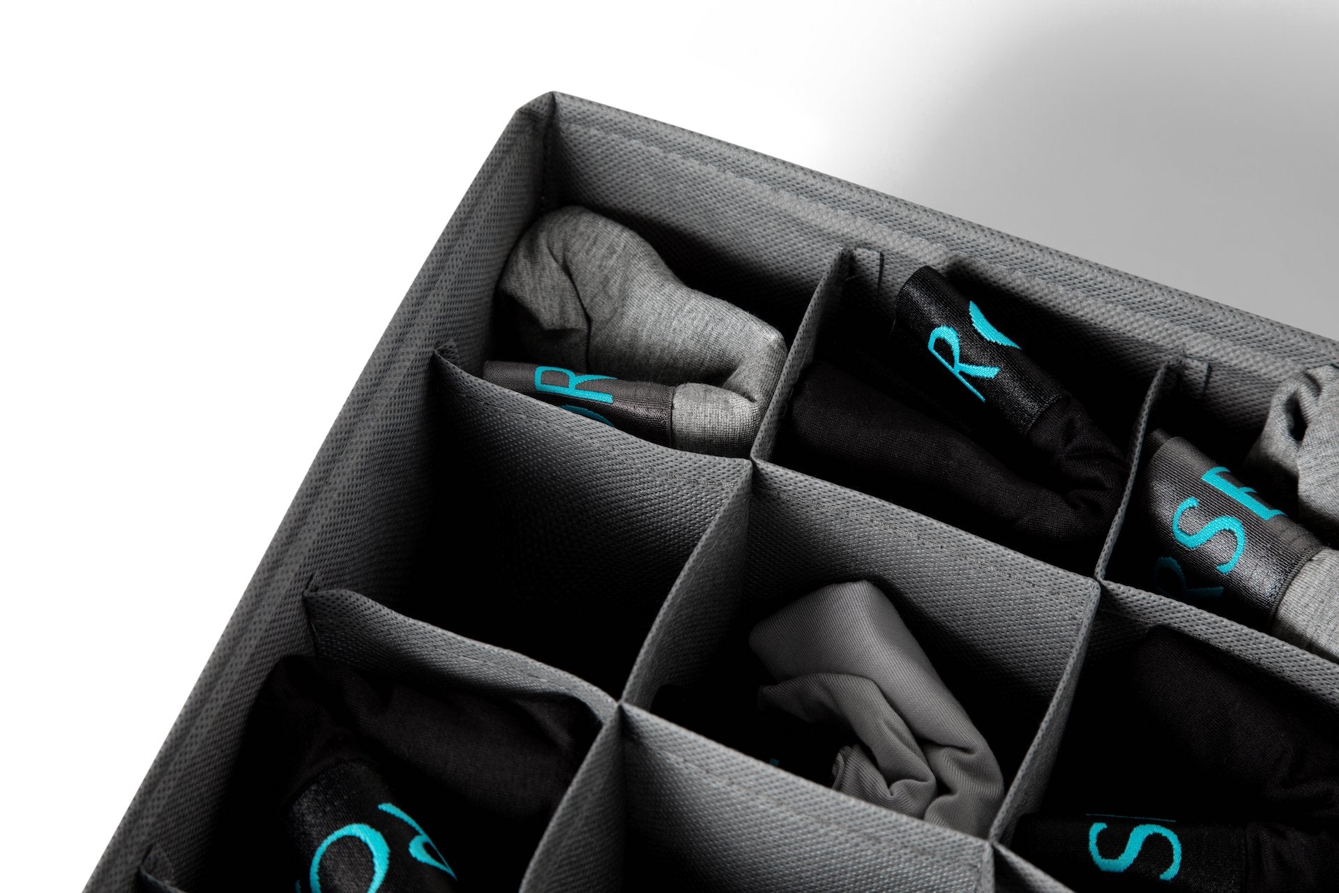 2-Pack Organize your socks, handkerchiefs, ties, and belts effortlessly with our Sock Drawer Organizer. 24-cell Grey. 11.5X15.5 inches